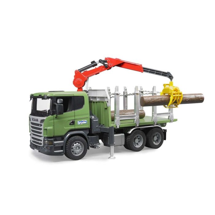 Bruder Scania trasporto 3 tronchi con gru.
