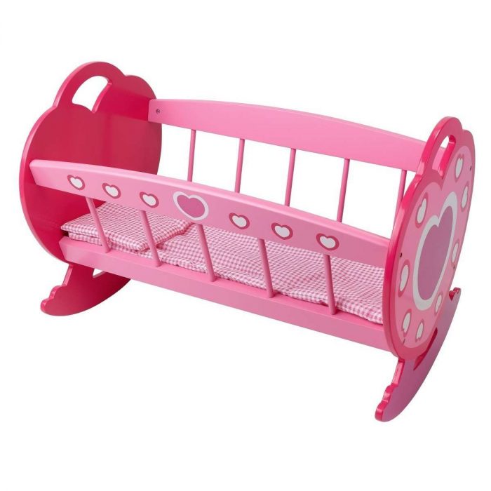 a Dolls World - Culla in legno rosa per bambole.