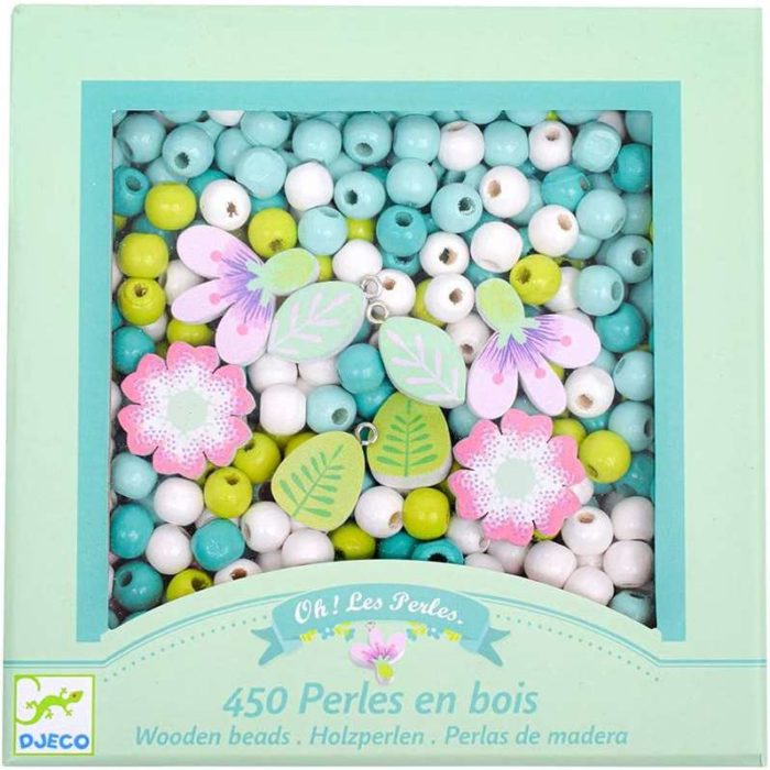 Djeco Set Perle di legno: Foglie e Fiori.