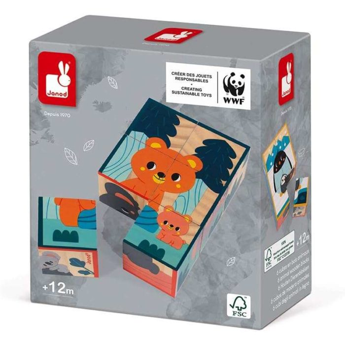 Janod Puzzle 6 cubi in legno a tema animali.