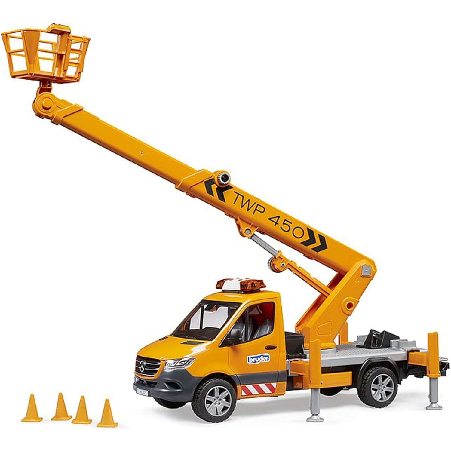 Bruder MB Sprinter con piattaforma e luci.