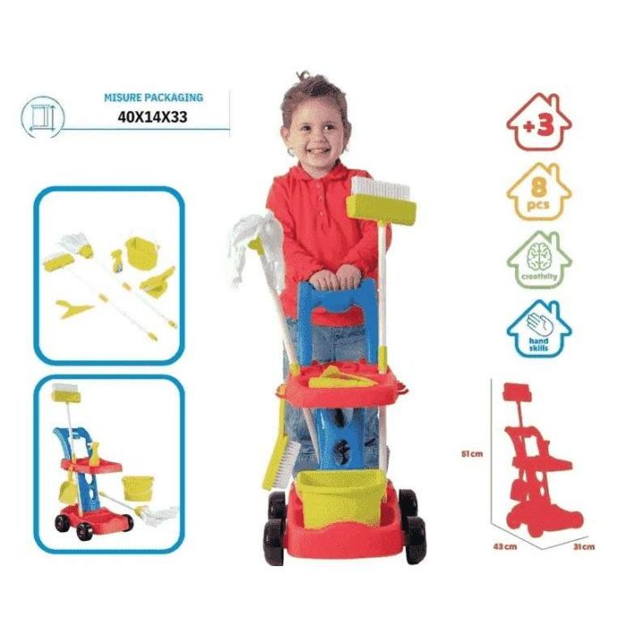 Carrello delle pulizie con 8 accessori.