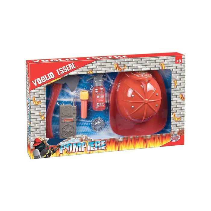 Set pompiere con elmetto e accessori
