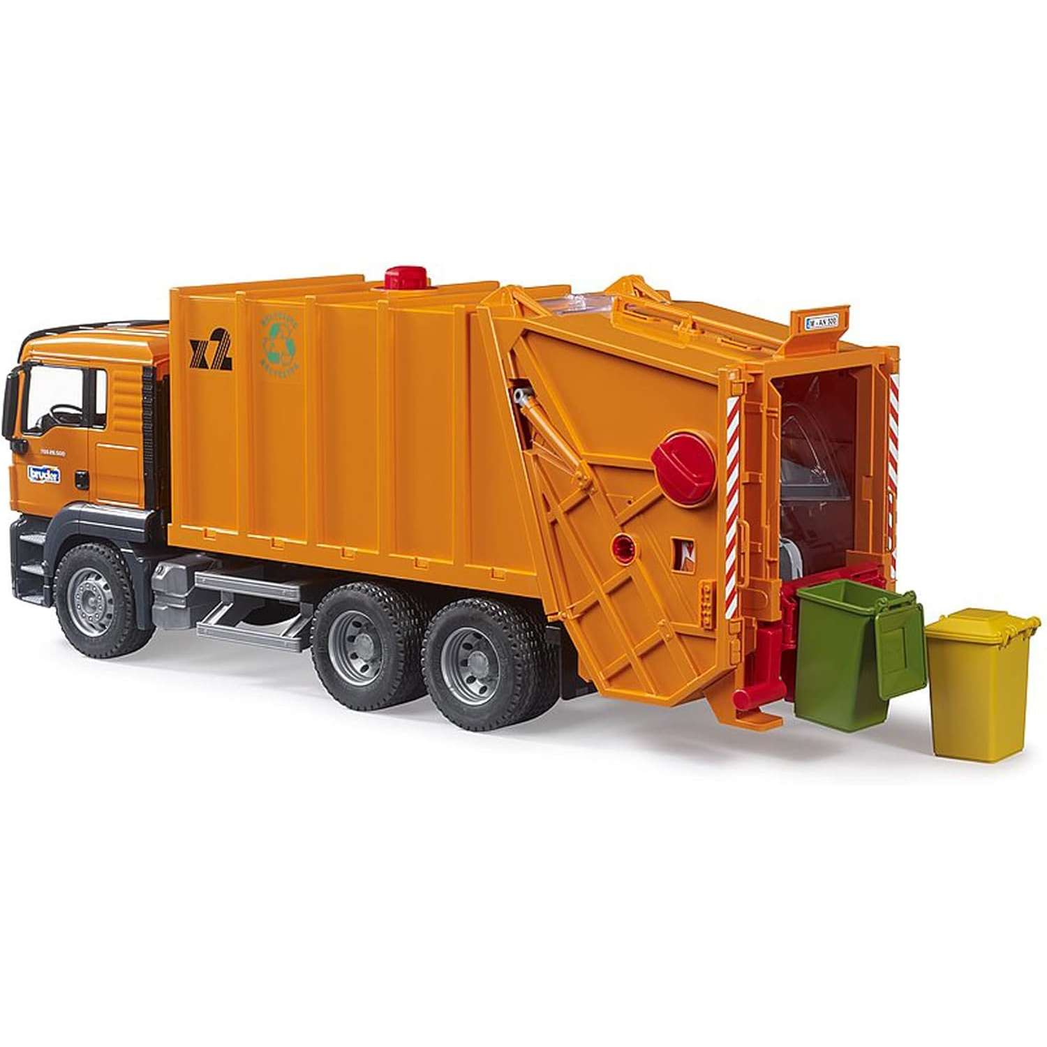Bruder MAN TGS Camion della spazzatura arancione.